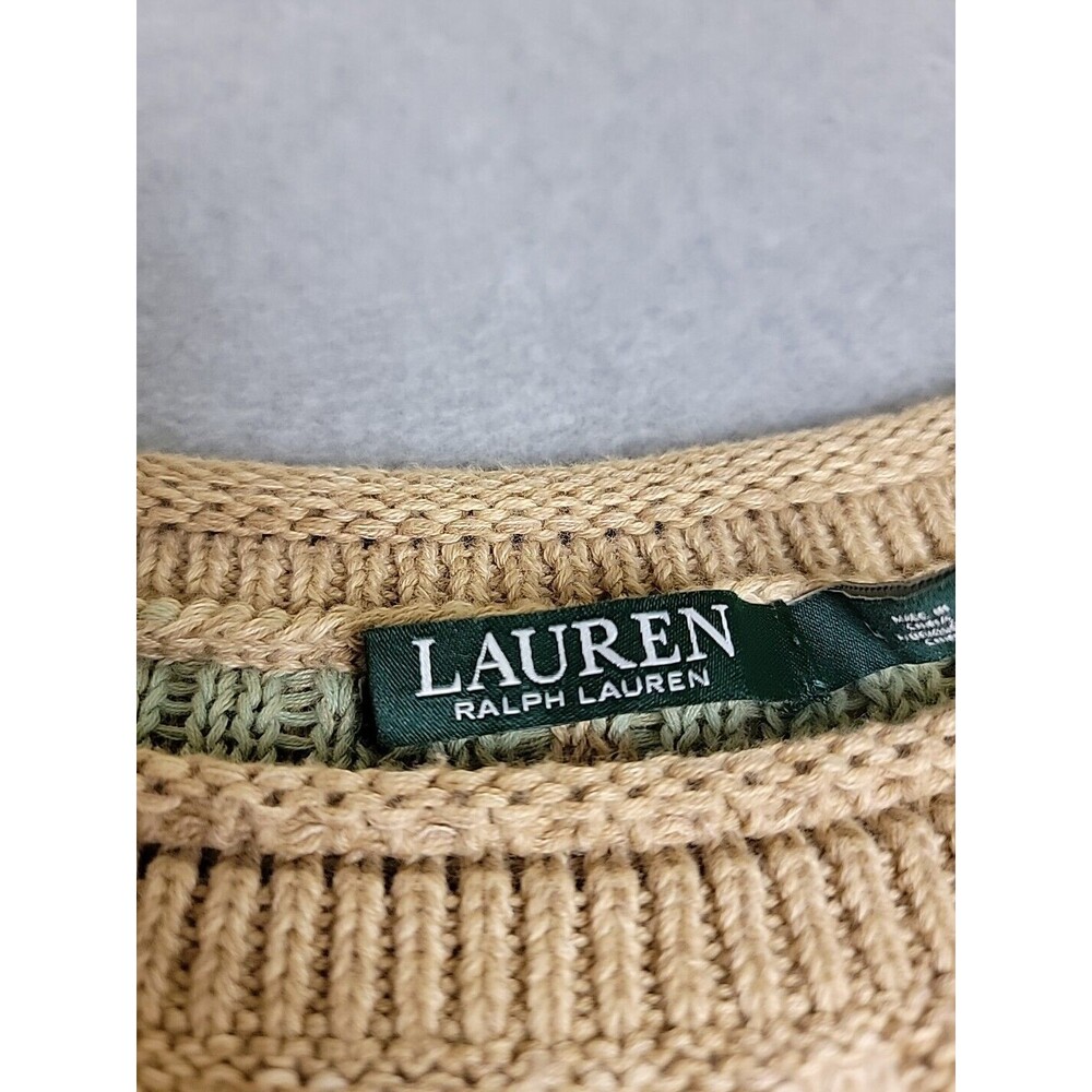 LRL Sweater Womens L Brown Green Pullover Cotton Linen Knit Aztec Preppy Cottage - Picture 2 of 15